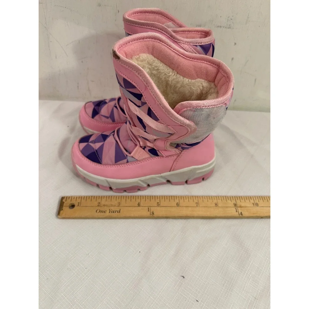 Hobibear Snow Boots Size 30 Pink Purple Geometric Faux Fur Lined Kids